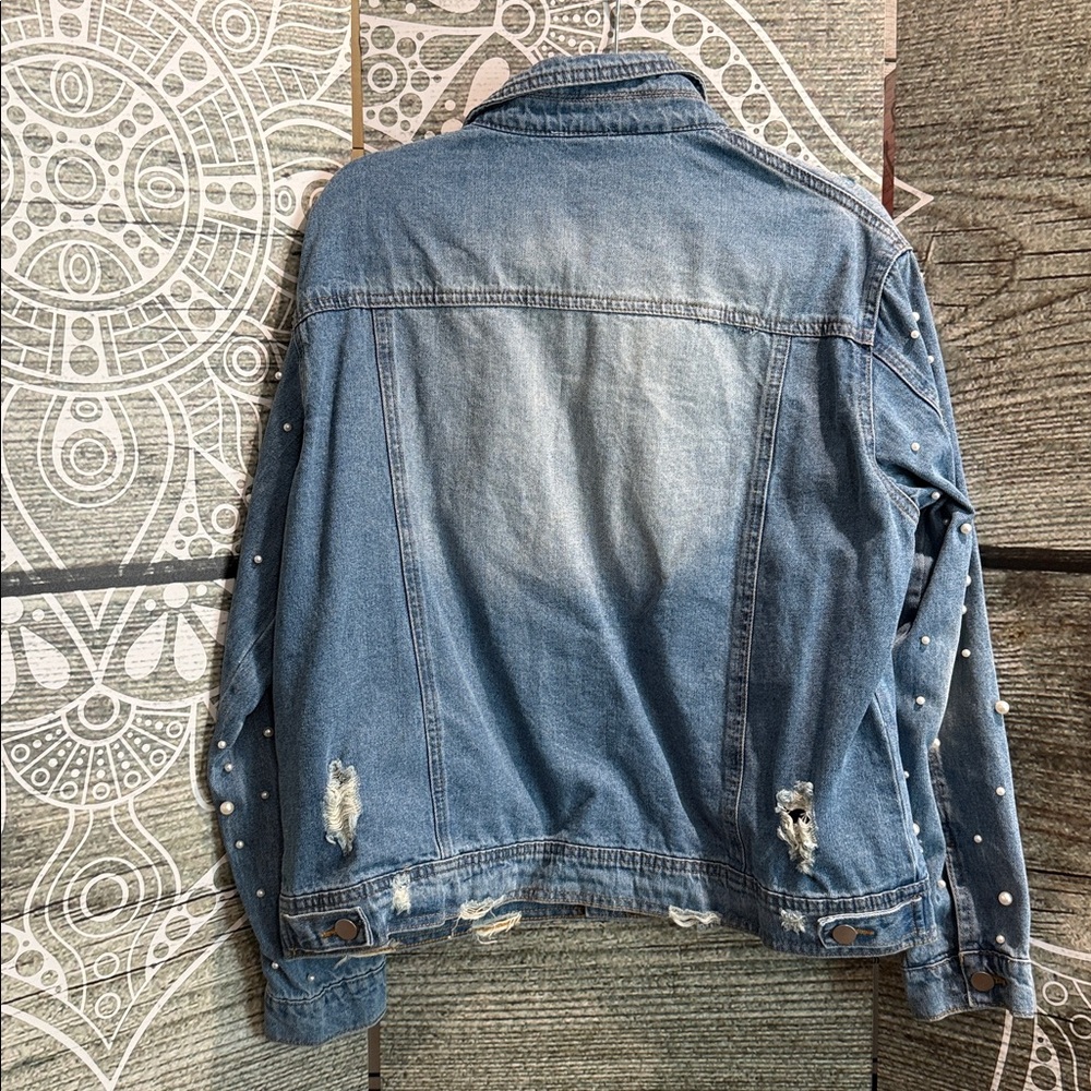 BiBi Light Blue Denim Jacket with Pearl Details - Picture 2 of 3
